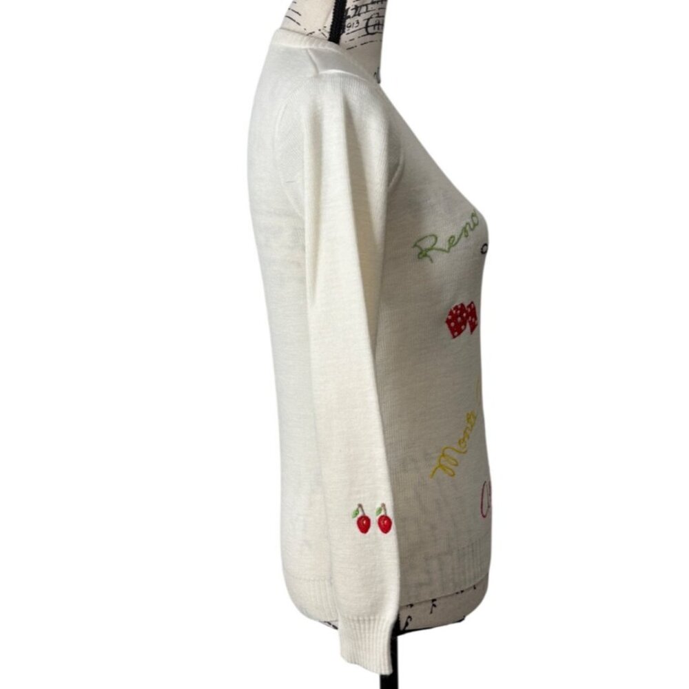 Sir Robert Embroidered Casino-Themed V-Neck Sweater Vintage Vegas Reno Gamble XS - Picture 2 of 5